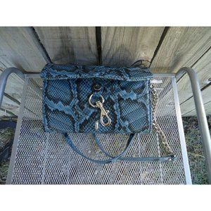 Rebecca Minkoff  Snake Python Blue Leather EDIE WALLET On Chain Crossbod…